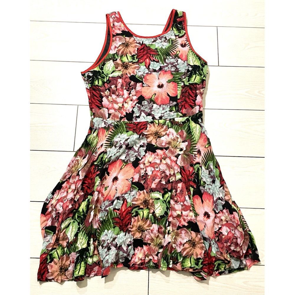 Jack floral womens sleeveless v-cut mini dres size 4 Side Zipper